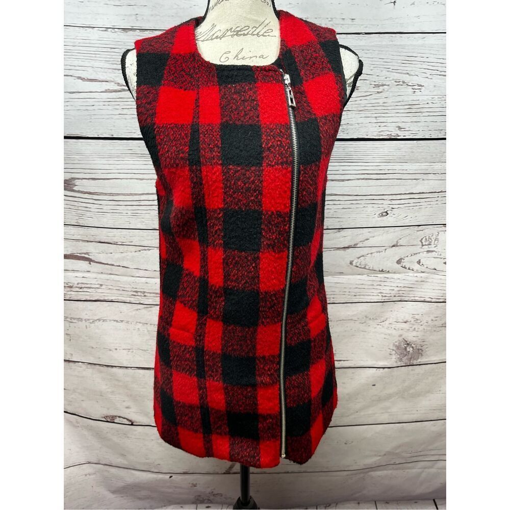 Jolt‎ Women Buffalo Plaid Asymmetrical Zip Vest Red Black Size XS